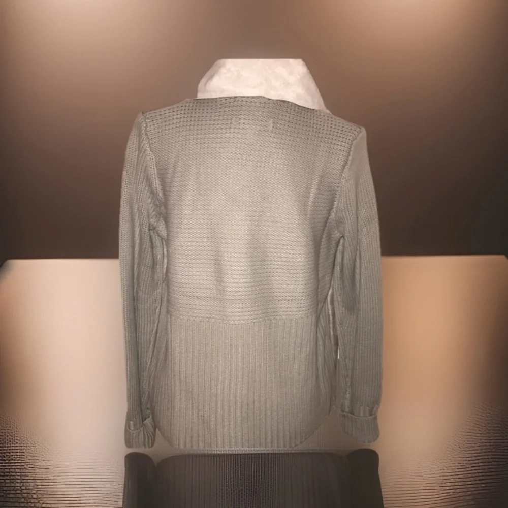 New York & Company Brown Leather & Knit Sweater Cardigan W/A Button & Pockets
